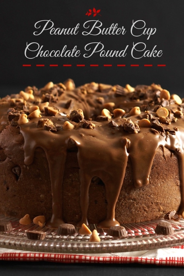 Peanut Butter Cup Chocolate Pound Cake-chocolate pound cake with chopped peanut butter cups & topped with peanut butter cup frosting. Simply Sated