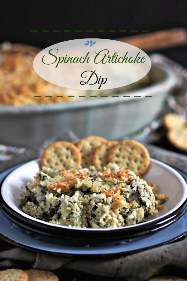 Spinach Artichoke Dip. A blend of four cheeses, water chestnuts for crunch, a touch of heat with red pepper and lemon juice to brighten things up. Enjoy! Simply Sated