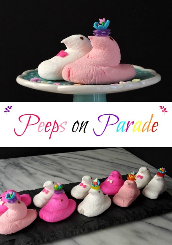 Peeps On Parade. Peeps couples all dressed up for the Easter Parade. Perfectly tied bow ties for the men and bonnets with flowers for the ladies. Simply Sated