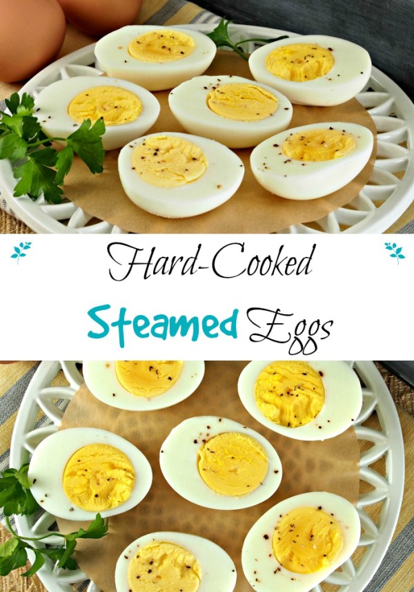 Hard-Cooked Steamed Eggs. Steaming eggs instead of boiling them creates eggs with yellow yolks, perfect whites & eggs easier to peel. Egg perfection. Simply Sated