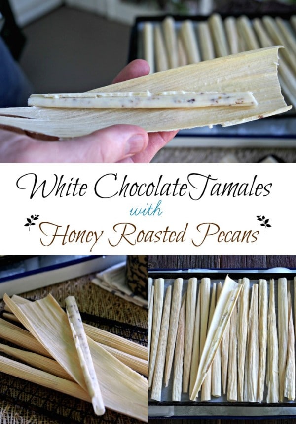 White Chocolate Tamales with Honey Roasted Pecans. These tasty treats are fun to make & delicious to eat - the perfect sweet ending to any meal. Simply Sated