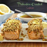 Salmon topped with a honey, lemon glaze then topped with a mixture of pistachios & panko crumbs. So delicious and satisfying.