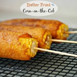 Batter Fried Corn-on-the-Cob is the marriage of the corn dog and corn-on-the-cob and is surprisingly delicious. www.simplysated.com