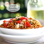 Spaghetti Pomodoro is delicious in its simplicity. Spaghetti, tomatoes, garlic, olive oil, basil and parmesan. simply sated