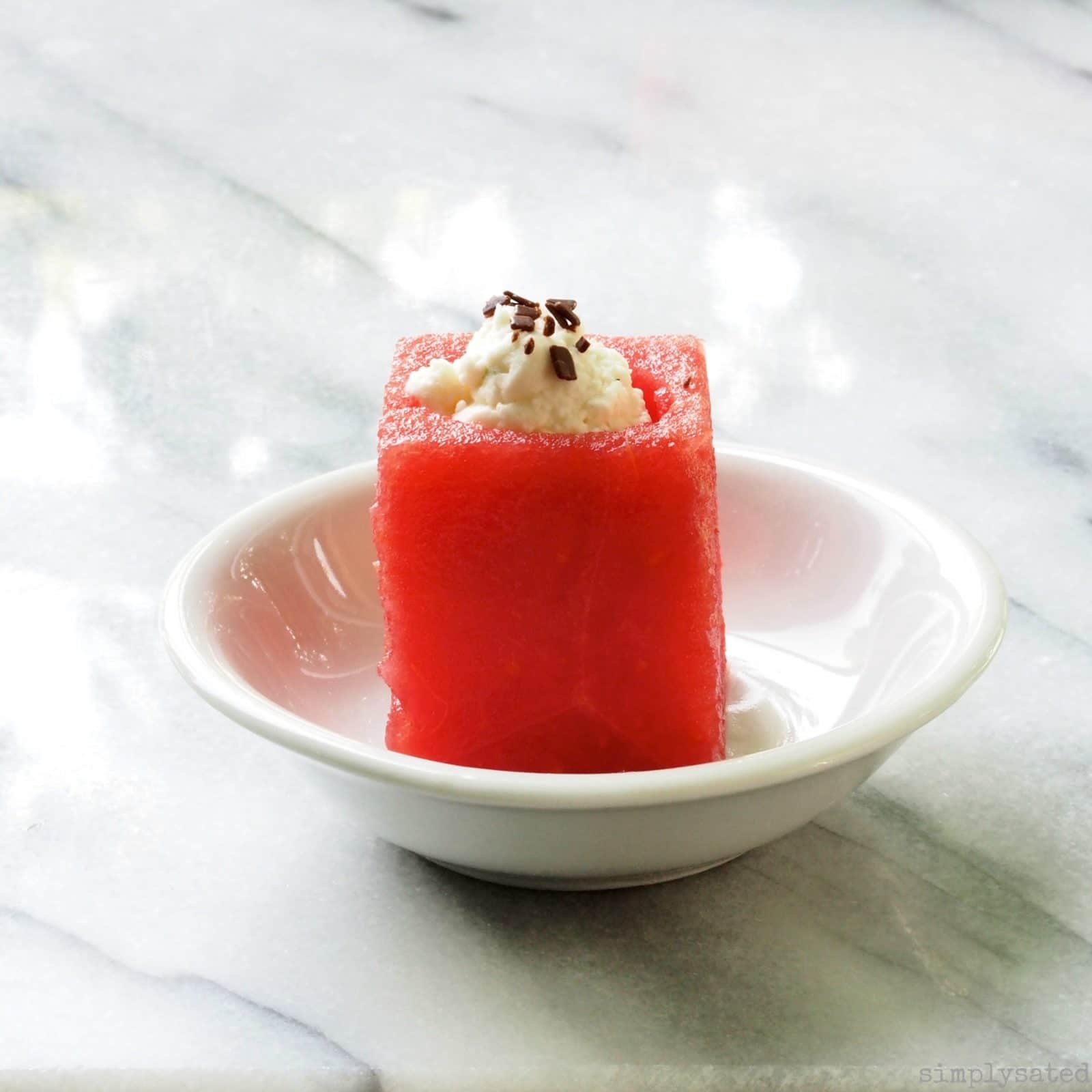 Watermelon with Mascarpone is healthy, light with a surprise in every bite. And it is a fun & delicious twist on serving this seasonal treat.