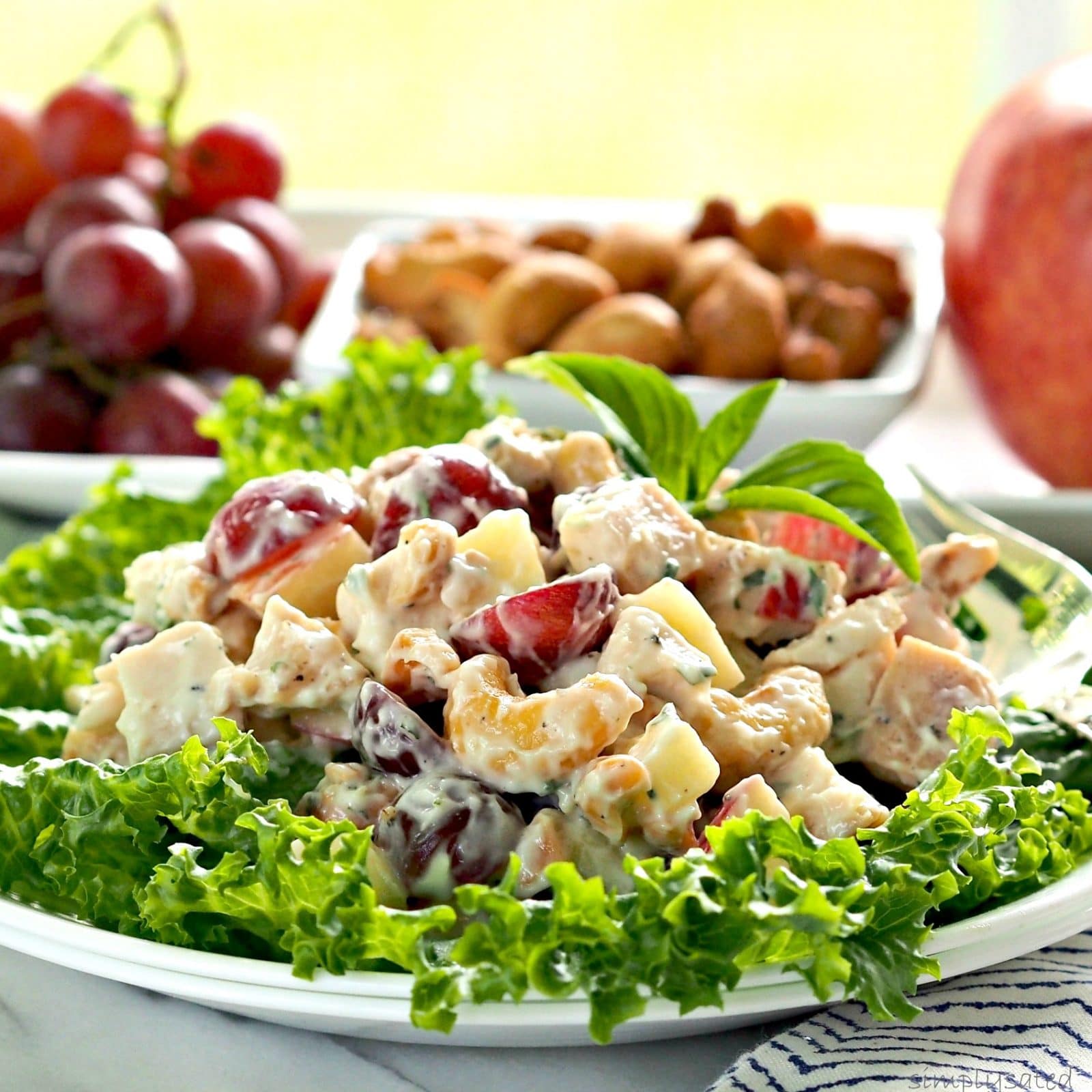 Grilled Black Pepper Chicken Salad is full of flavor, texture and tastes. Perfect served as a sandwich, salad or dip. www.simplysated.com