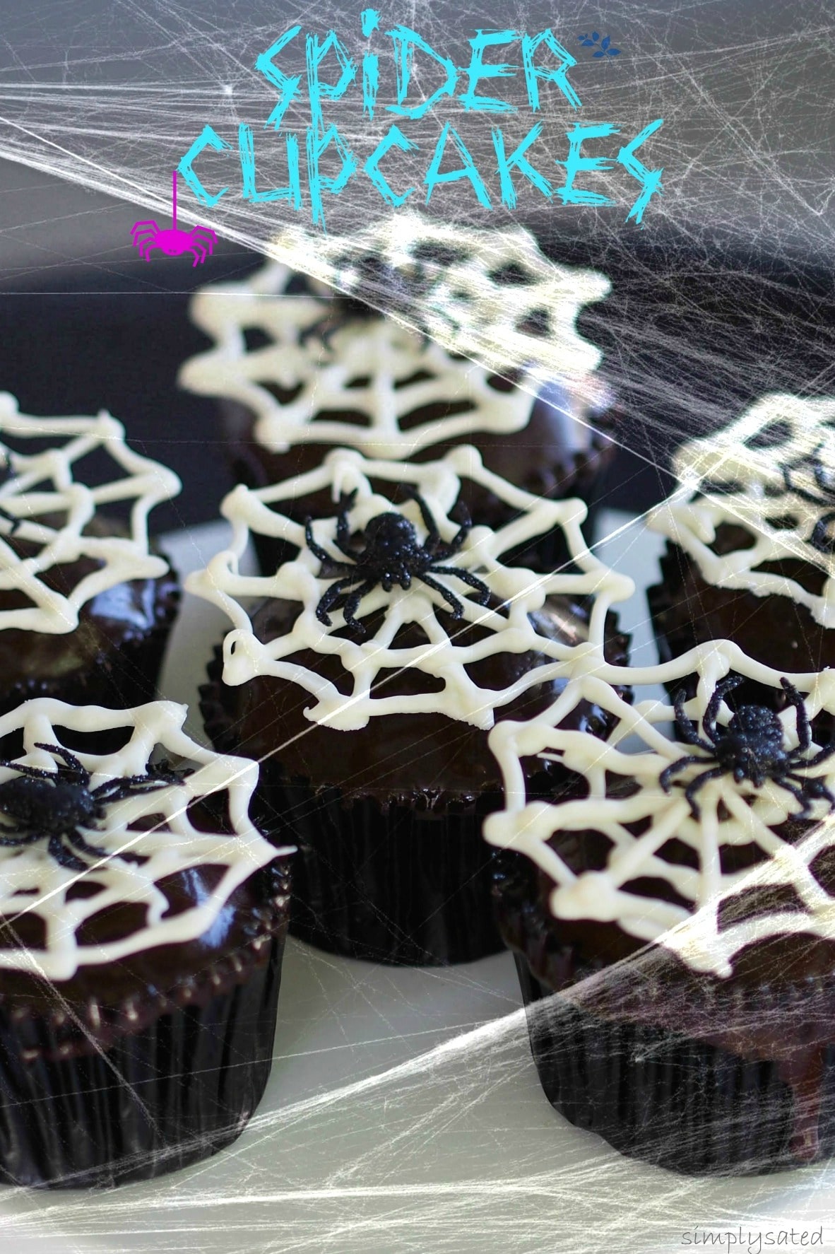 Spider Cupcake; use box cake mix & canned icing to make this easy & creepy, crawly Halloween treat. simplysated