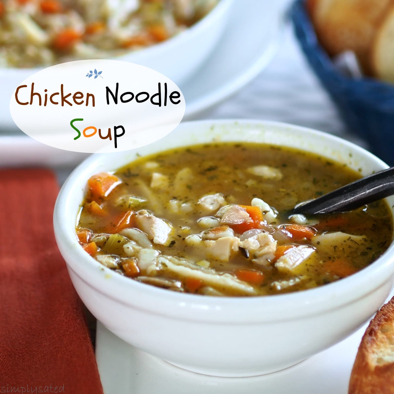 Chicken Noodle Soup is known to cure what ails you. No "spoonful of sugar" needed to help this soup go down. Simply Sated