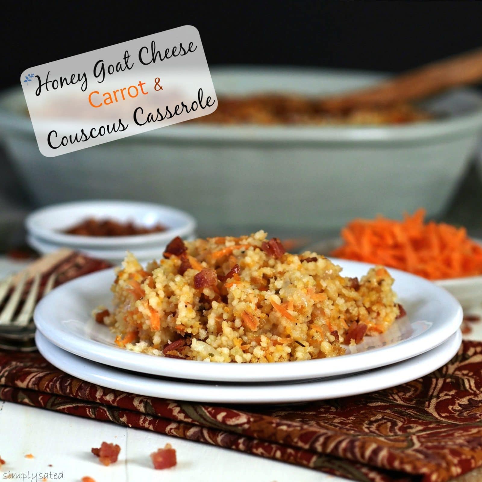 Honey Goat Cheese Carrot & Couscous Casserole is a delicious, healthier alternative to cheese-laden casseroles. Simply Sated