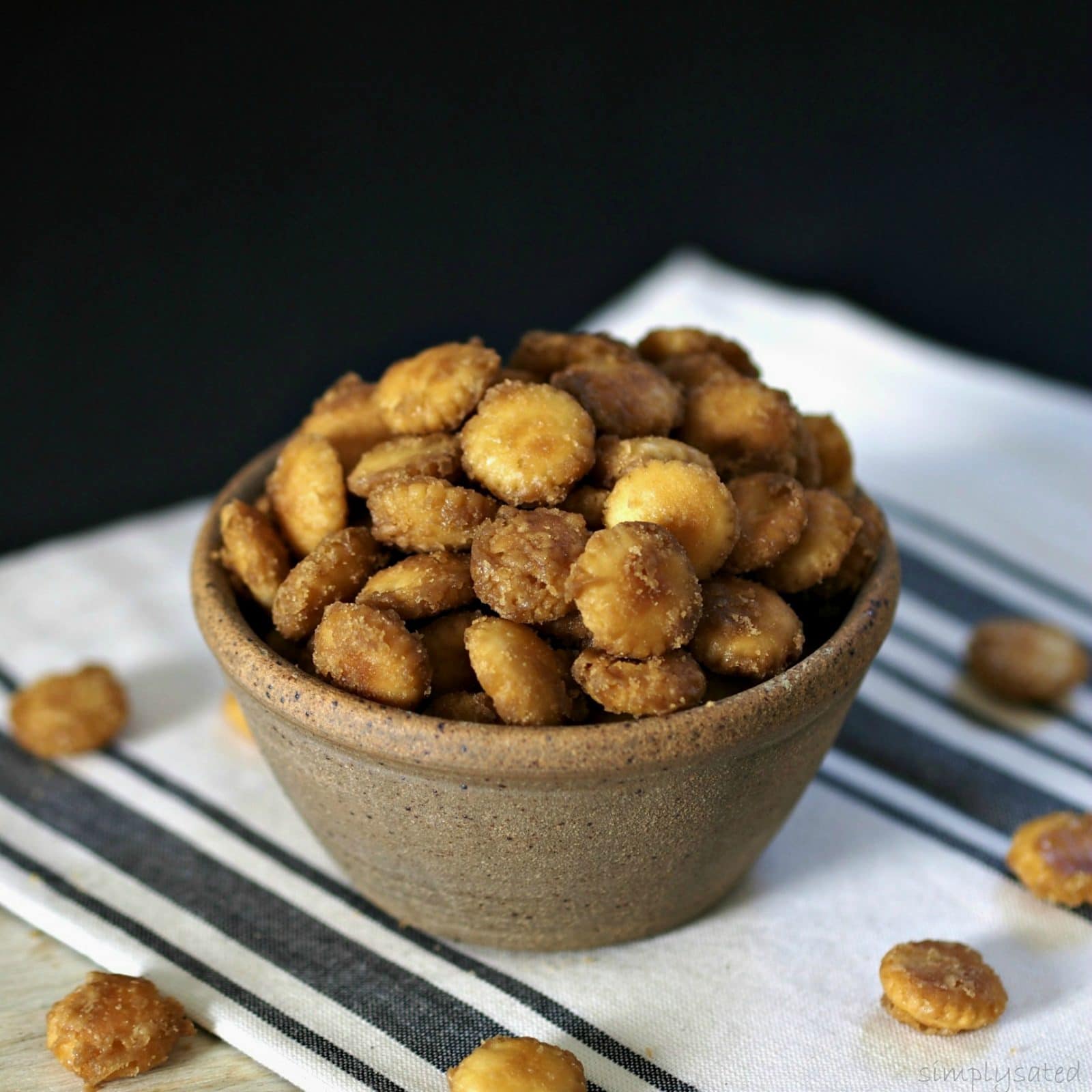 Salted Toffee Oyster Crackers are a sweet, salty, crunchy snack. Best you can't eat just one. Simply Sated