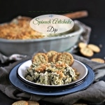 Spinach Artichoke Dip. A blend of four cheeses, water chestnuts for crunch, a touch of heat with red pepper and lemon juice to brighten things up. Enjoy! Simply Sated