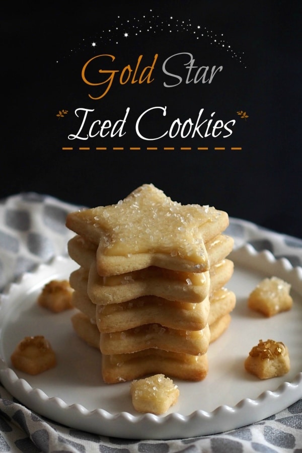 Gold Star Iced Cookies are a cookie deserving of a gold star. Tender inside & slightly crispy outside. Topped w/a simple corn syrup glaze & sanding sugar. Simply Sated