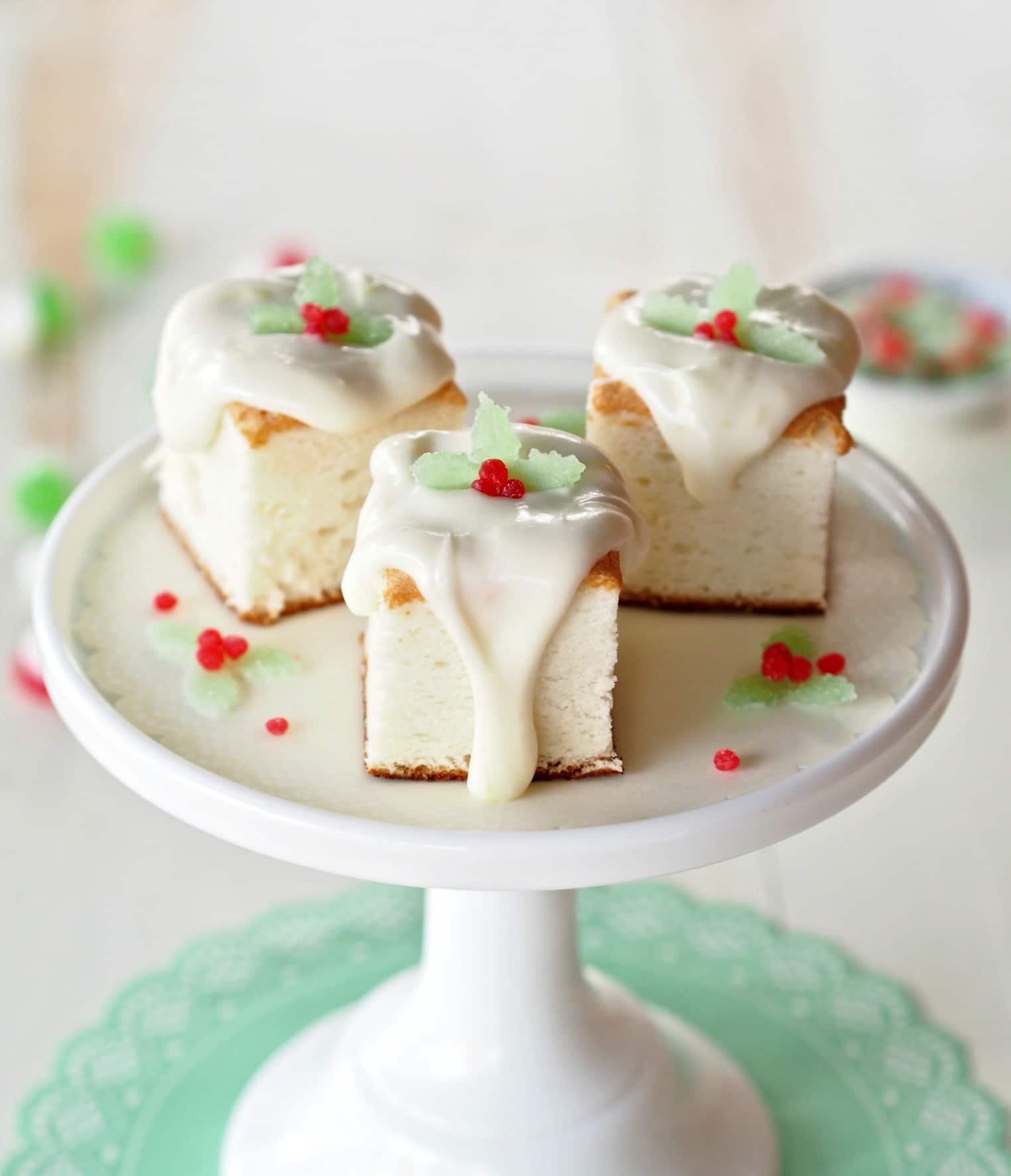 Angel Food Cake (Sheet Cake) - a fun way to serve a traditional dessert. Topped with a sensational lemon glaze that takes this cake to heavenly heights. Simply Sated
