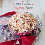 White Chocolate Peppermint Popcorn - With just three ingredients, this popcorn is easy, delicious & fun. Melted white chocolate candy kisses & kettle corn. Simply Sated