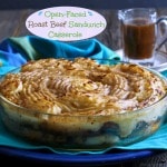 Open-Faced Roast Beef Sandwich Casserole - layers of toasty bread, tender roast beef & creamy, buttery mashed potatoes create this delicious casserole. Simply Sated