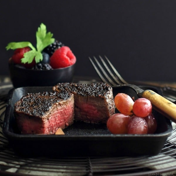 Coffee-Crusted Steak-the best steak you will ever eat. Seasoned with coffee, sugar, salt, pepper & smoky paprika; pan-seared & oven-cooked to perfection. simply sated