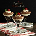 Tipsy (or not) Brownie Parfaits. Layers of Kahlua-soaked brownies, whipped cream with chocolate toffee & chocolate pudding. An easy & elegant dessert. Simply Sated