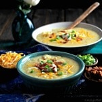 Three-Cheese Baked Potato Soup. THE perfect potato soup with a combination of white cheddar, Colby Jack & Gruyere cheese. This soup is simply the best. Simply Sated