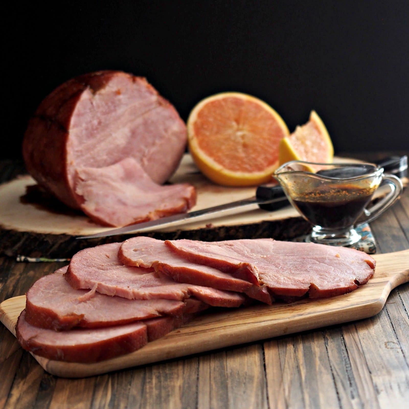 Spiced Grapefruit Molasses Glazed Ham - Jones Dairy Farm Family Ham, grapefruit juice, brown sugar, molasses and the perfect blend of spices. Perfection. Simply Sated