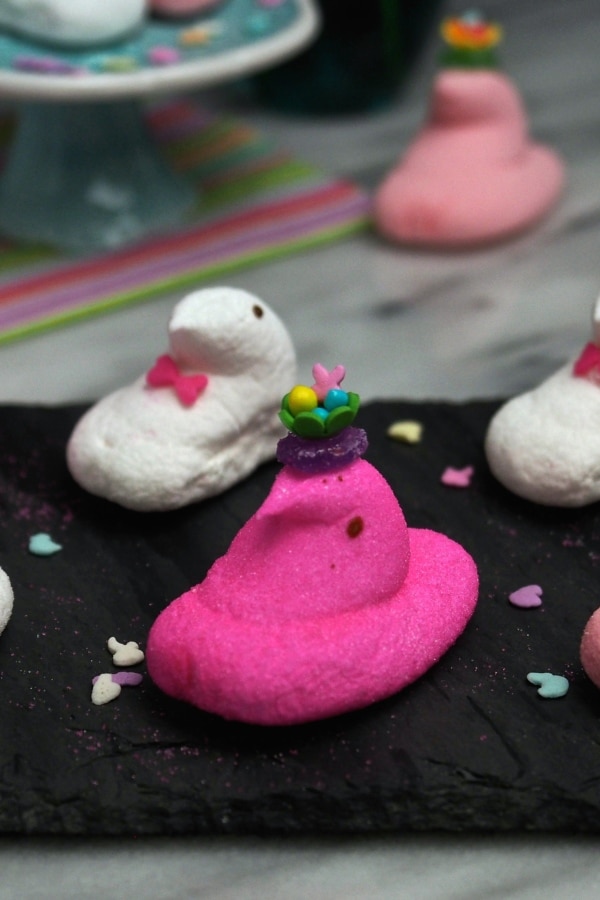 Peeps On Parade. Peeps couples all dressed up for the Easter Parade. Perfectly tied bow ties for the men and bonnets with flowers for the ladies. Simply Sated