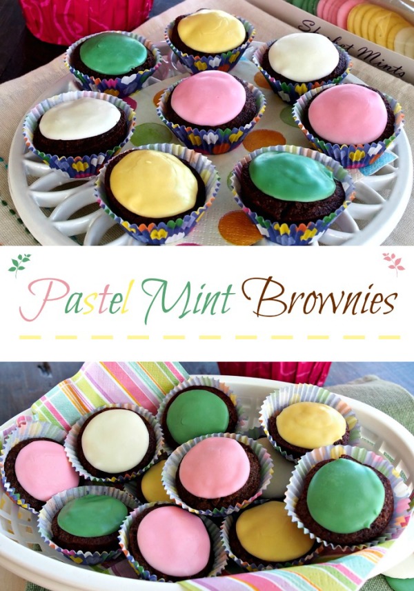 Pastel Mint Brownies are easy, lovely and delicious, and I dare you to eat just one. Brownie mix brownies topped warm with Lammes Candies Sherbet Mints. Simply Sated