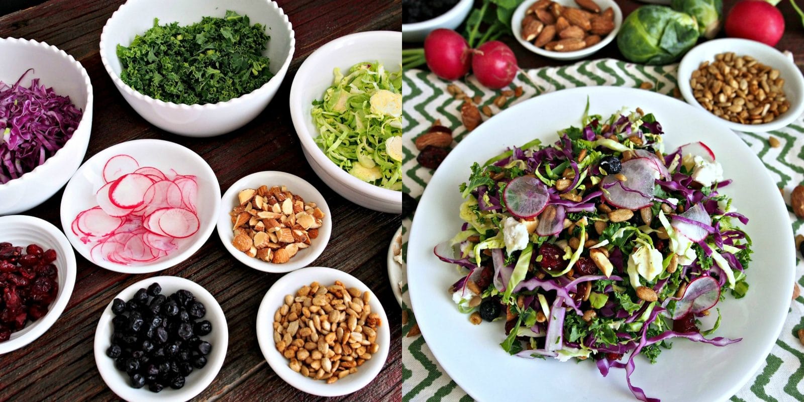 Power Salad with Spicy Honey Vinaigrette is packed with flavor & nutrients. Kale, broccoli, almonds, & others then drizzled with Spicy Honey Vinaigrette. Simply Sated