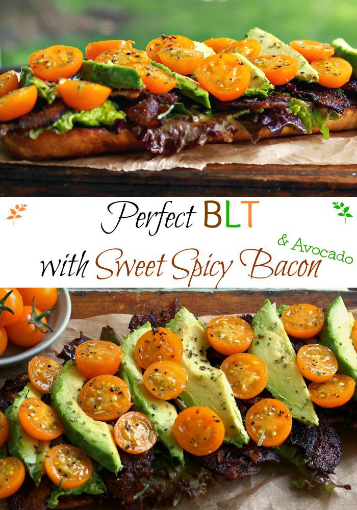 Perfect BLT with Sweet Spicy Bacon & Avocado. Yes, THE perfect BLT with sweet, spicy bacon and avocados. After one bite, you will think you are in Heaven. Simply Sated