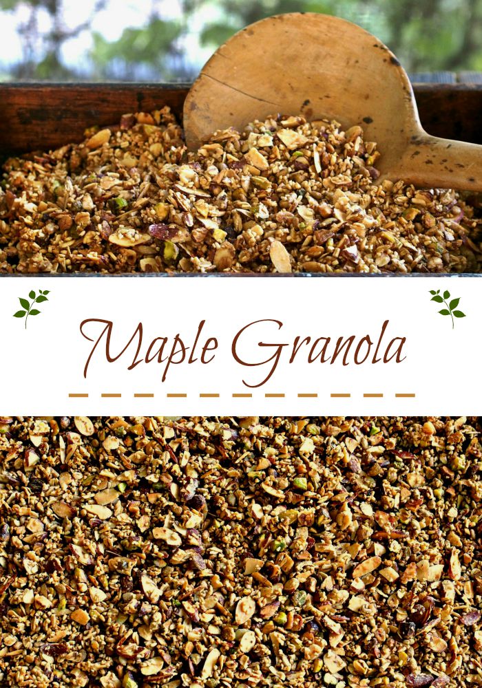 Maple Granola tastes great and is great for you. Oats, almonds, sunflower seeds and pistachios bathed in pure maple syrup and baked for that perfect crunch. Simply Sated