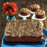Old-Fashioned Oatmeal Cake & Cupcakes with Coconut Pecan Frosting. Moist, fall-spiced cake packed with flavor & topped, while warm, with perfect frosting. Simply Sated