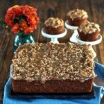 Old-Fashioned Oatmeal Cake & Cupcakes with Coconut Pecan Frosting. Moist, fall-spiced cake packed with flavor & topped, while warm, with perfect frosting. Simply Sated