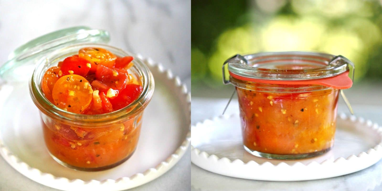 Chunky Cherry Tomato Vinaigrette - fresh tomatoes, oil, wine vinegar, shallots, olive oil, salt & pepper. Simple in its deliciousness & deliciously simple. Simply Sated