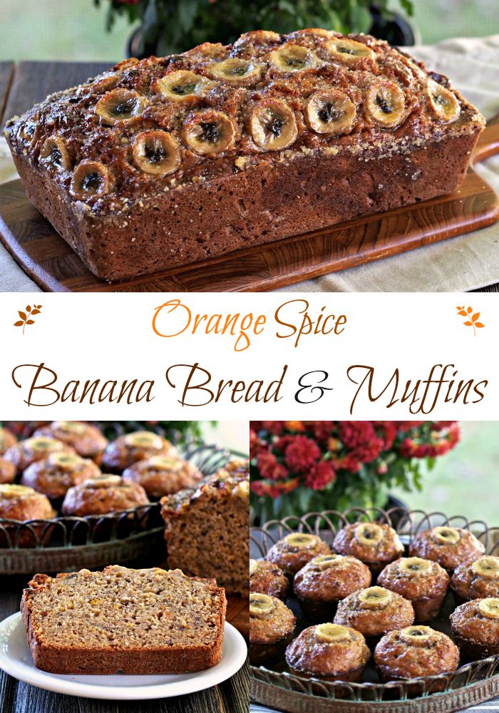 Orange Spice Banana Bread & Muffins. The BEST Banana Bread-ever! Moist & flavorful with toasted pecans, orange zest, cinnamon, nutmeg & caramelized bananas. Simply Sated