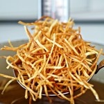 Crispy Crunchy Shoestring Potatoes. Matchstick potatoes deep-fried until golden brown then perfectly seasoned. Simple, delicious and addicting. Simply Sated