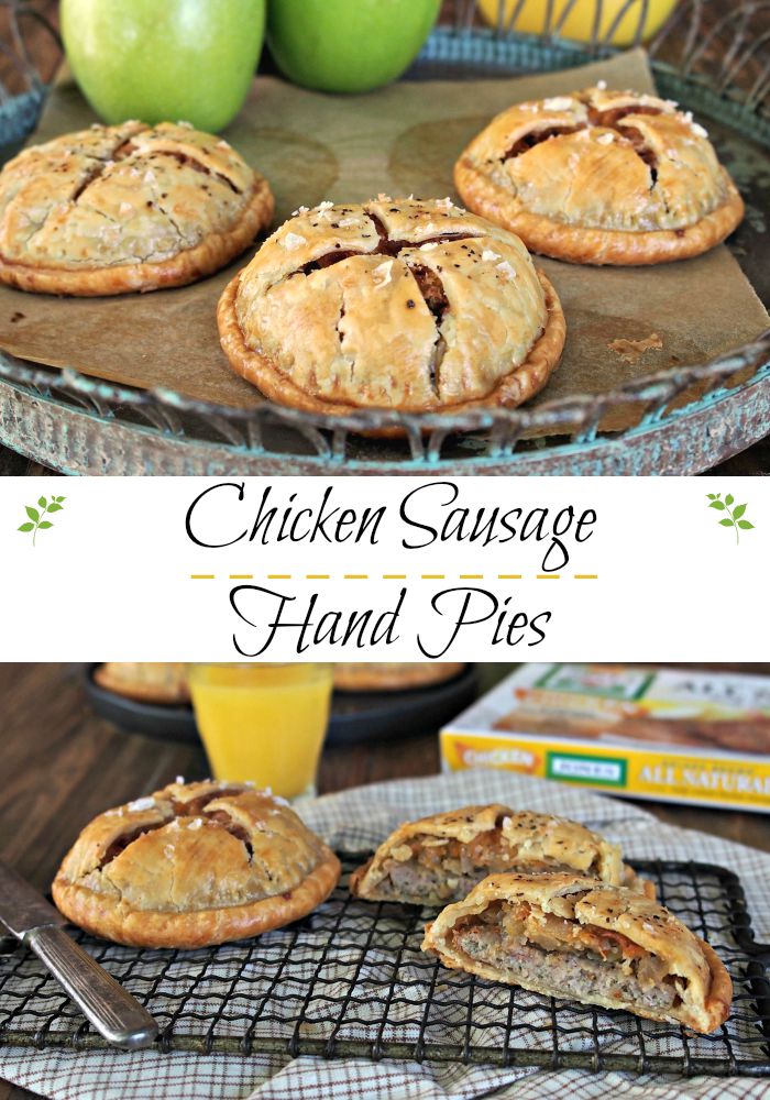 Chicken Sausage Hand Pies. Simply delicious. Jones Dairy Chicken Sausage Patties, apples & onions in mini pie form. A terrific breakfast for any morning. Simply Sated (sponsored by Jones Dairy Farm)