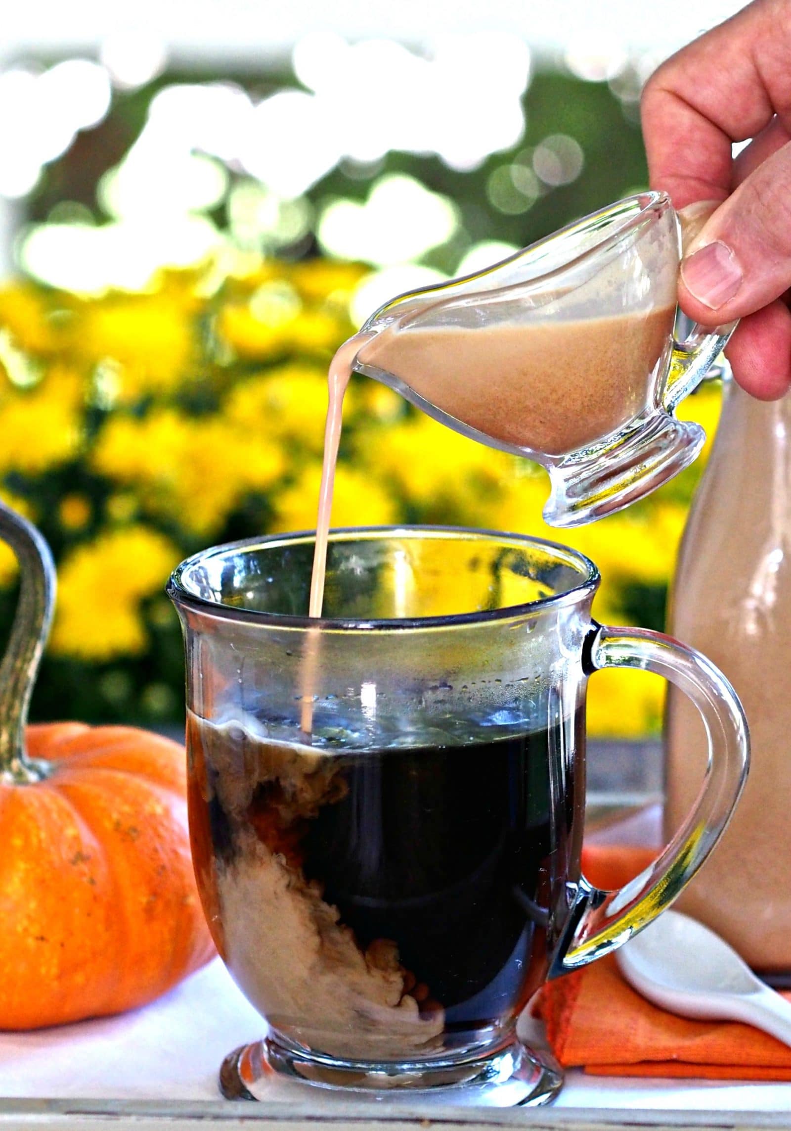 Homemade Coffee Creamer-less expensive, healthier & tastier than store-bought coffee creamer. Add favorite spices and flavorings to make your own creation. Simply Sated