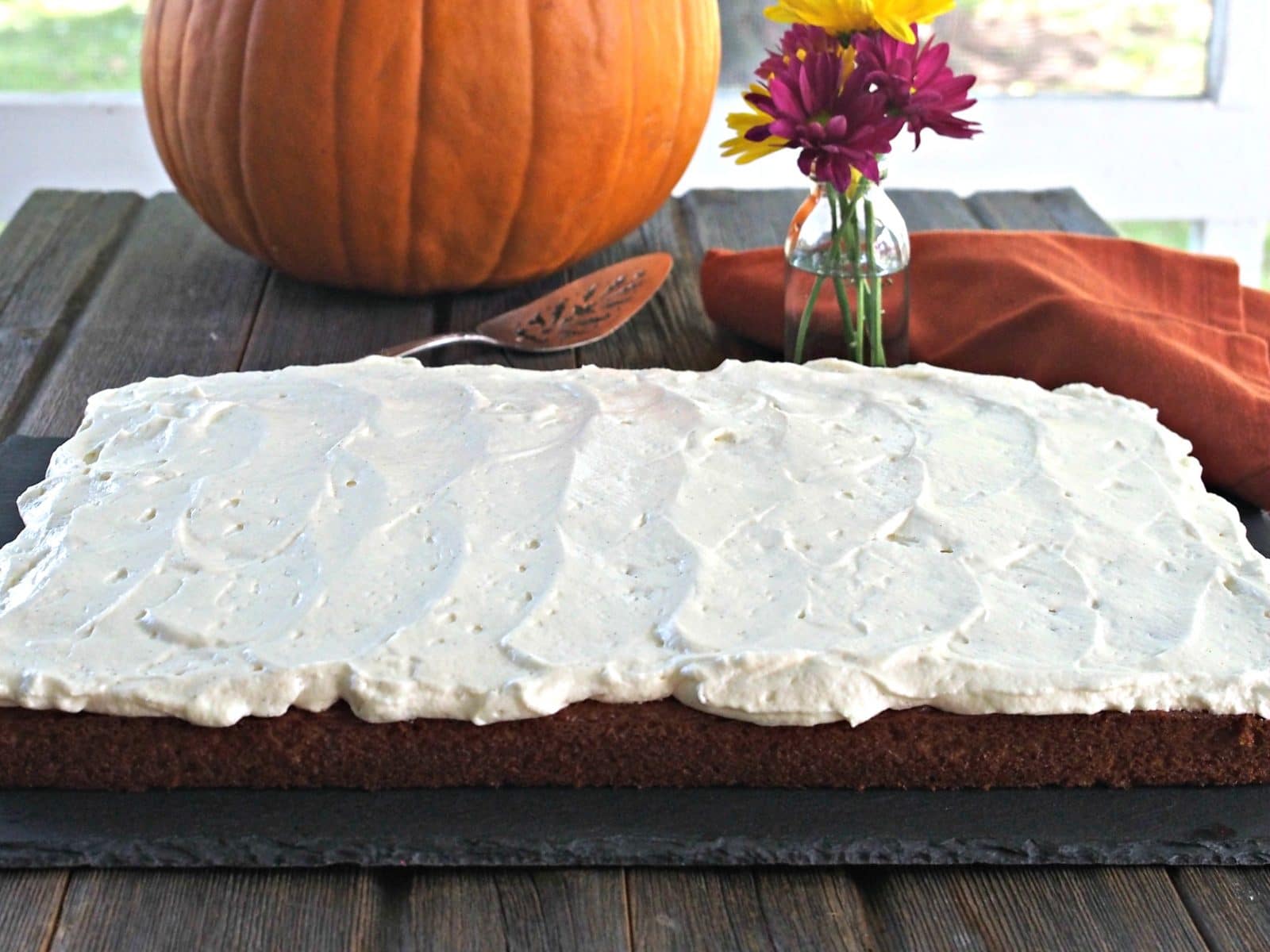 Pumpkin Bars. Pumpkin sheet cake made with pumpkin puree & fall spices then topped w/creamy, tangy, perfect cream cheese frosting. The ideal fall dessert. Simply Sated