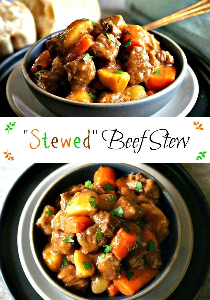 "Stewed" Beef Stew. A little bit of wine, a bottle of beer, beef, vegetables and the perfect seasonings work together to create this unforgettable stew. Simply Sated