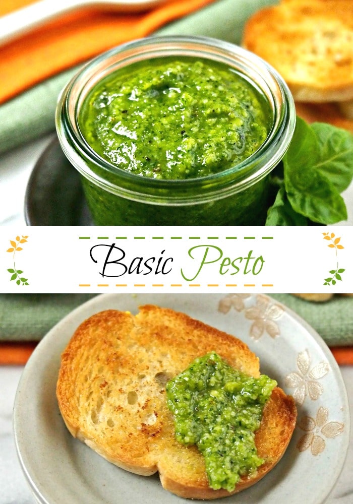 Basic Pesto. The perfect pesto recipe to use as the base to create your favorite pesto - just substitute other greens, nuts, cheeses and seasonings. Simply Sated