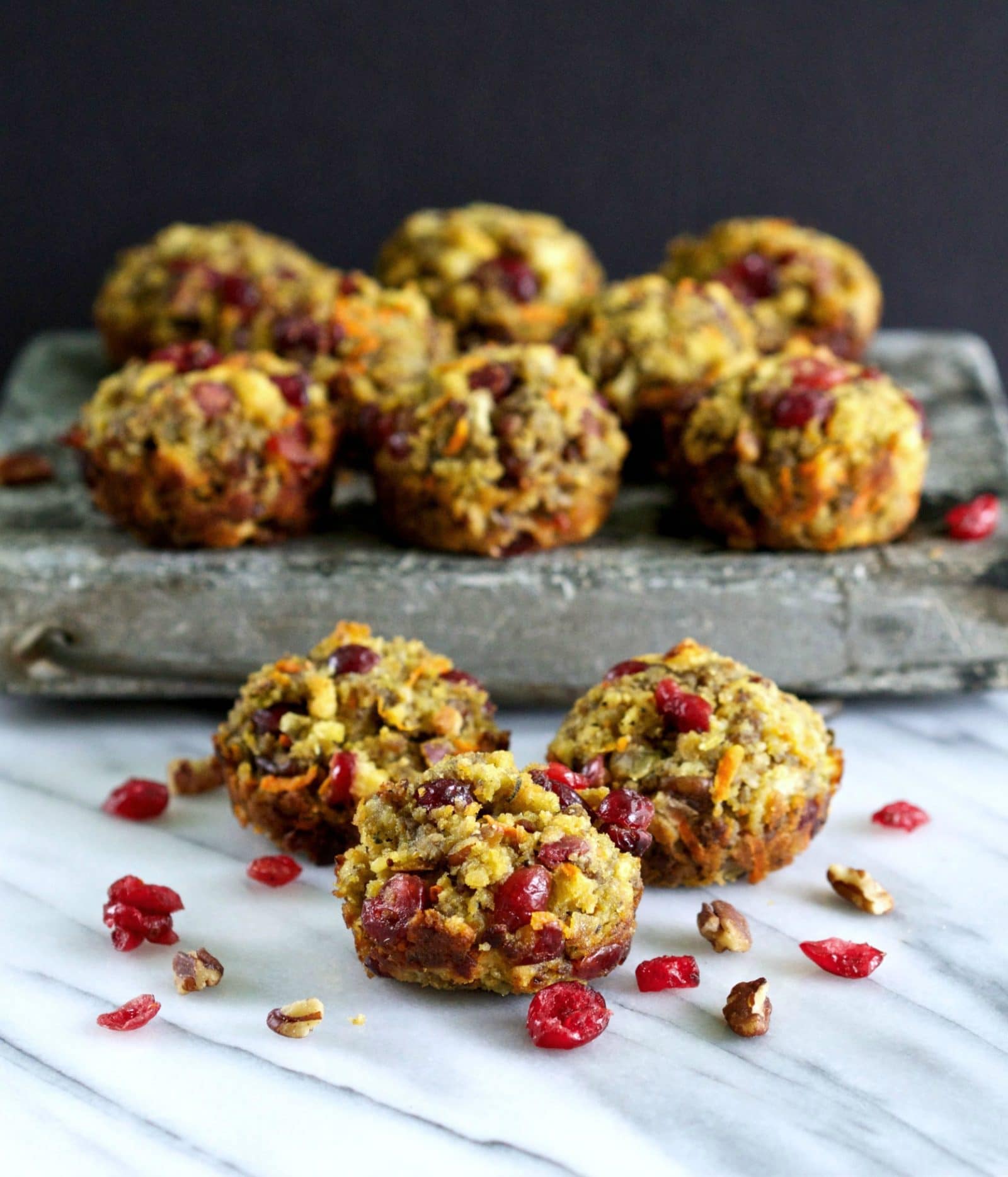 Cranberry and Cornbread Stuffing Muffins with Jones Sausage. Cornbread stuffing mixed with sausage, dried cranberries, shredded carrots & toasted pecans. Simply Sated