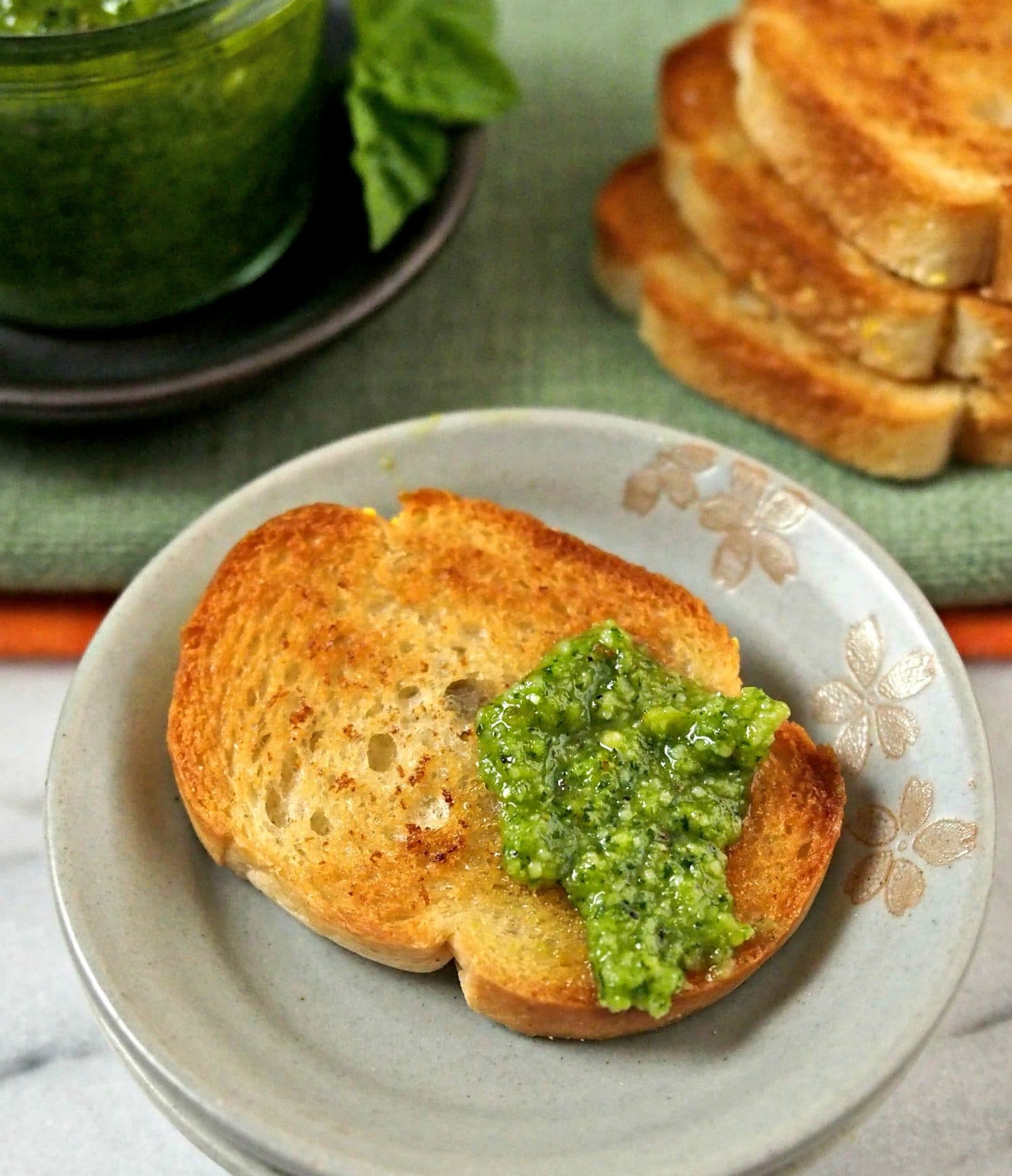 Parsley Pesto Made in Marble Mortar, Dishes