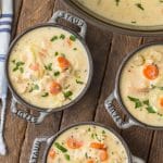 Creamy Chicken Soup. Tender chicken, aromatic vegetables and herbs, cream, a splash of wine topped with a touch of nutty Gruyere. The ultimate comfort food. Simply Sated