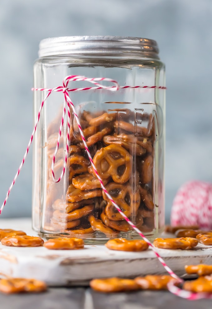 Butter Toffee Pretzels. Mini pretzels dipped in butter toffee. The perfect sweet & salty treat to satisfy everyone's sweet & salty craving. Easy & addicting. Simply Sated