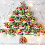 White Chocolate Strawberries Christmas Tree-a whimsical, easy & tasty Christmas dessert or appetizer. White chocolate and strawberries. Everyone's favorite. Simply Sated