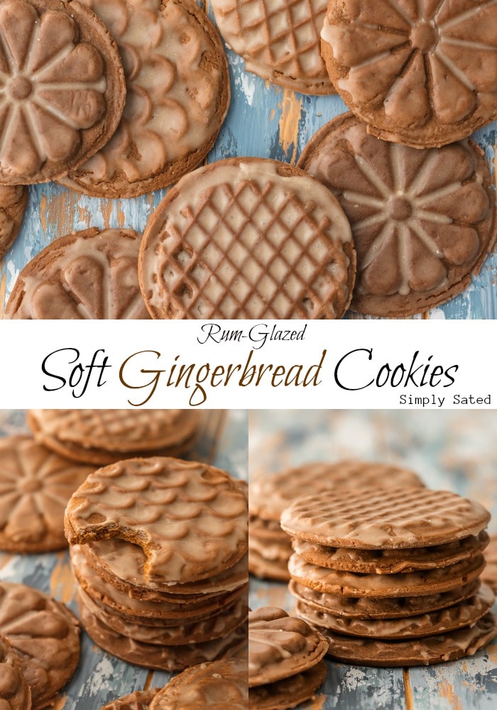 Rum-Glazed Soft Gingerbread Cookies have ideal texture and the warmth of molasses, ginger, cinnamon, cloves, cocoa & black pepper. The perfect gingerbread. Simply Sated